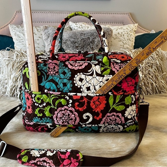 VERA BRADLEY Lola Weekender Trolly Sleeve Travel Bag Carry On Brown Orange 2012 - Picture 8 of 14